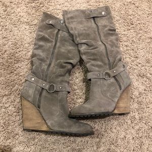 Taupe/Grey Wedge Heel Boots